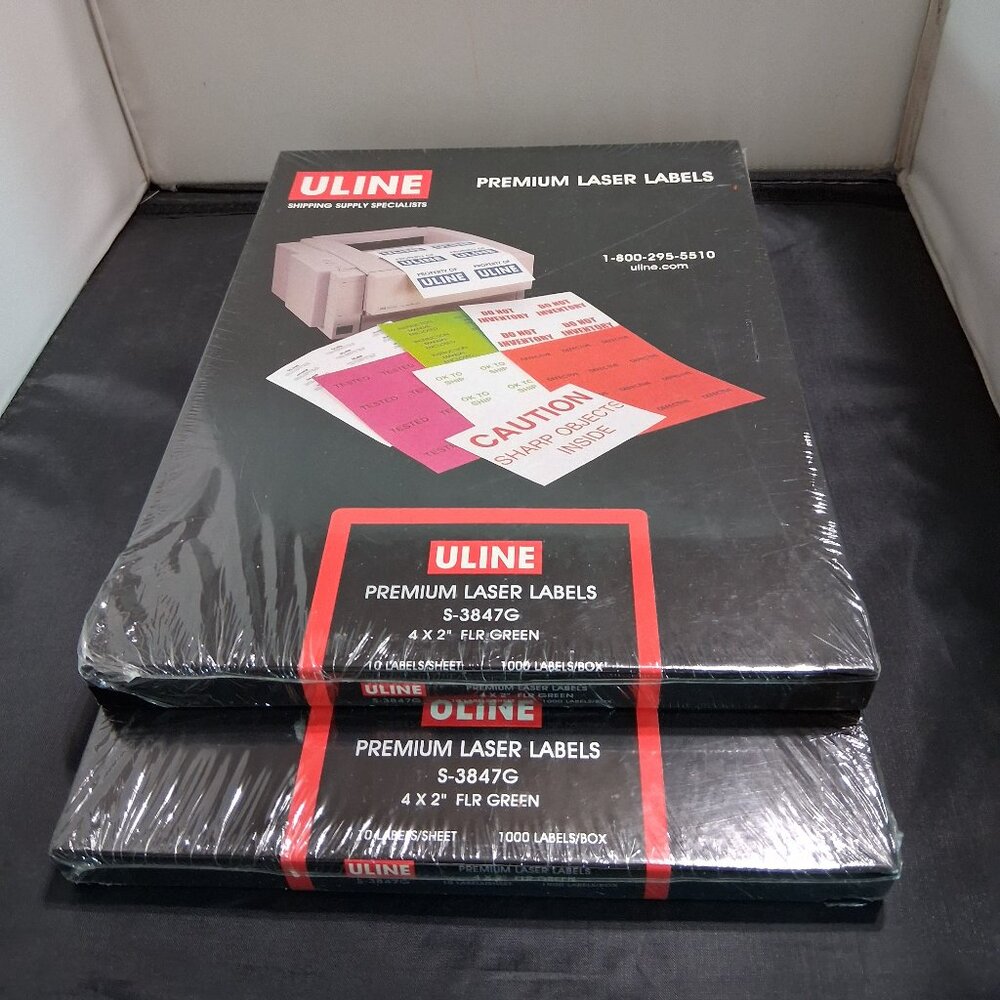 ULINE Premium Laser Labels S-3847G 4" x 2" Flur Green 10 labels/sheet 1000/box